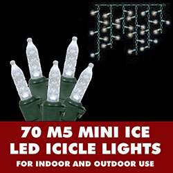 Christmastopia.com - 70 Polar White LED M5 Mini Ice Christmas Icicle Lights Green Wire