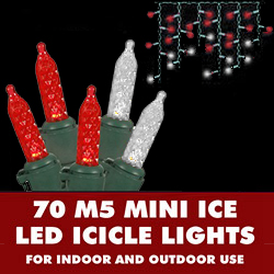 Christmastopia.com - 70 LED M5 Italian Mini Ice Red and Pure White Valentine Icicle Light Set Green Wire
