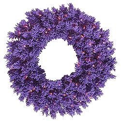 Christmastopia.com - 36 Inch Flocked Purple Artificial Halloween Wreath 100 Purple Lights