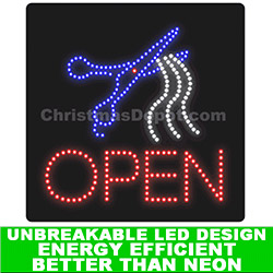 Christmastopia.com - Hair Cut LED Flashing Lighted Open Sign