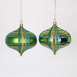 Christmastopia.com - 4 Inch Lime Turquoise And Gold Onion Ornament Assorted Finishes 4 per Set