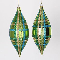 Christmastopia.com - 7 Inch Lime Turquoise And Gold Drop Ornament Assorted Finishes 4 per Set