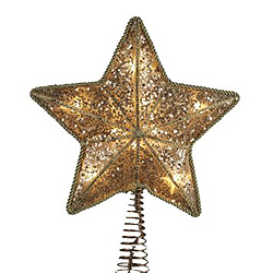 Christmastopia.com - 8 Inch Gold Two Sided Star Tree Top 10 Clear Lights