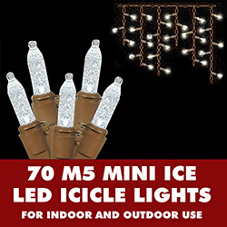 Christmastopia.com - 70 Warm White LED M5 Mini Ice Christmas Icicle Lights Brown Wire
