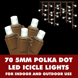 Christmastopia.com - 70 LED 5MM Polka Dot Icicle Pure White Christmas Light Set Brown Wire