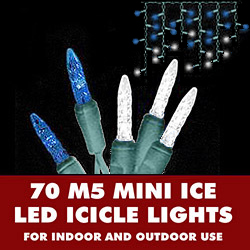 Christmastopia.com - 70 Blue And Pure White LED M5 Mini Ice Christmas Icicle Lights Green Wire