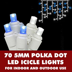 Christmastopia.com - 70 LED 5MM Polka Dot Icicle Blue and Warm White Christmas Lights White Wire
