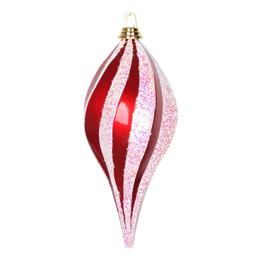Christmastopia.com - 12 Inch Red White Candy Glitter Swirl Drop Ornament