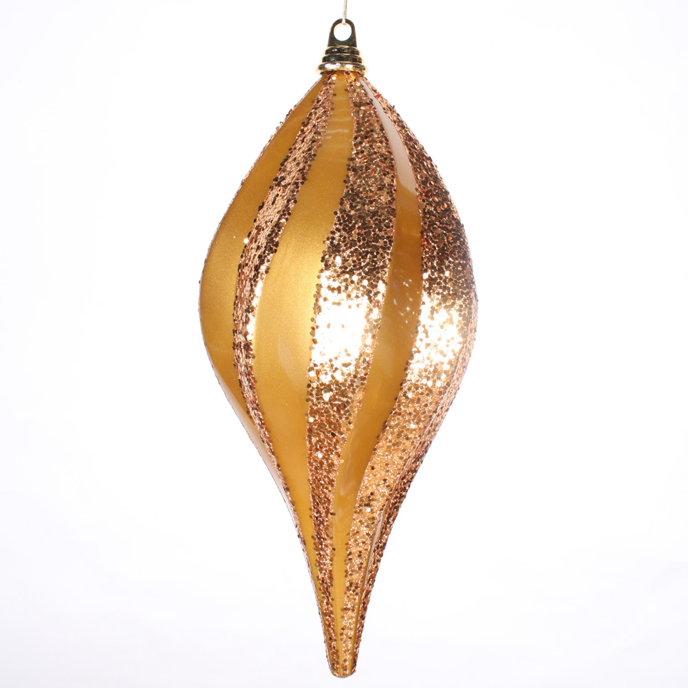 Christmastopia.com - 8 Inch Antique Gold Candy Glitter Swirl Drop Ornament