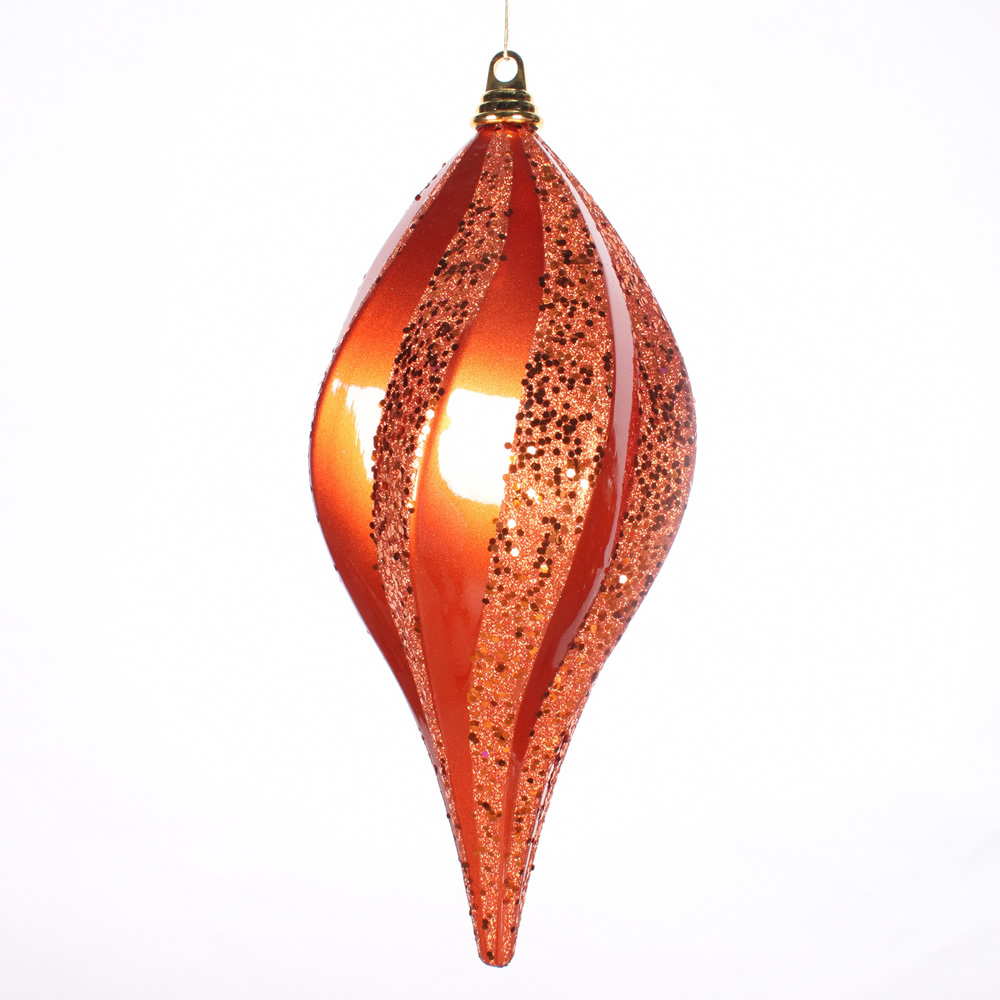 Christmastopia.com - 8 Inch Burnished Orange Candy Glitter Swirl Drop Ornament